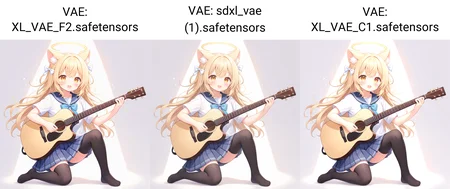white background,semilong wavy blonde hair,angel wing,Angel Halo,full body,(school uniform:1.2),black thighhighs,cute,cat ears, white background,play the guitar,