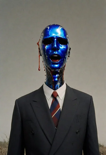 A hollow body, emerging from the neck a soul of light, the one that replaces what was once the man inside the suit and tie: and it hasn't. Nothing can replace it, yet the corporate logos, the Pepsi, the Coke, the Nintendos and so on speak through its neck and somewhere in the static, like an enigmatic face pressed against a saran wrap wall, it screams. And you see it there, late at night in the mirror: he is alive in there in the screaming thing that wakes into television and presses into its pillow like death like death like all that has wept and long gone down into the grave of night, the one that never sleeps now, and besides, the light stays on in the daytime too