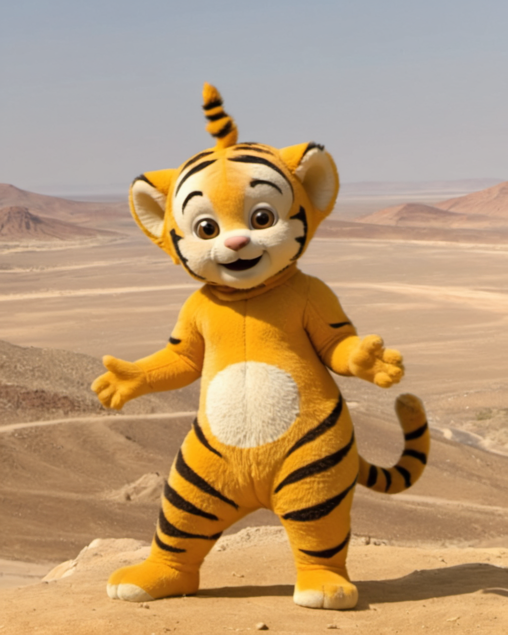 a tiger ,animal, teletubbiesxl, <lora:teletubbiesxl:0.4>,desert in the background
