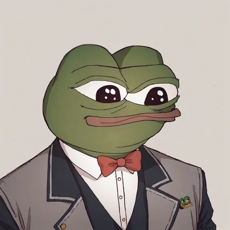 score_9, score_8_up, score_7_up, score_6_up, score_5_up,
Pepe, no_humans, 
solo, simple_background, white_background, no_humans, bowtie, frog, bow, black_eyes, 1boy, animal_focus, smile, portrait, animal, flat_color, 
 <lora:Pepe_MKII:1>