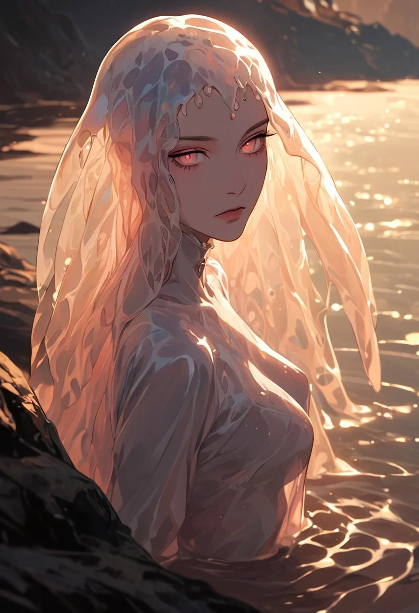 masterpiece,best quality, highly detailed, score_9, score_8_up, score_7_up, score_6_up, source_cartoon,
BREAK
1milf, translucent jellyfish-like flesh, (bioluminescent breasts, pulsating), submerged in alien ocean trench, glowing tentacle hair floating around head
BREAK
looking upwards (empty eye sockets), deep-sea pressure distortion, anglerfish lure dangling near pelvis, abyssal creatures circling, cold light palette, eerie silence implied
BREAK
dynamic light, warm_light, vibrant colors warm_colors, soft focus, high contrast, textured surfaces, depth of field, golden hour lighting, dramatic shadows, rich details, nature-inspired color palette, playful composition.
,dynamic angle,dynamic light,background,