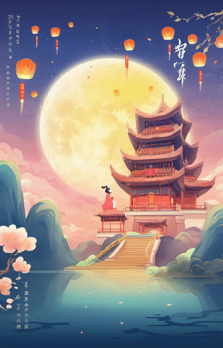 ethereal fantasy concept art of masterpiece,best quality,<lora:zqhb-000009:0.8>,scenery,bunny,east_asian_architecture,full_moon,poster design,night_sky,border,say,put the mooncakes on the plate,(there is a girl in the moon), . magnificent, celestial, ethereal, painterly, epic, majestic, magical, fantasy art, cover art, dreamy