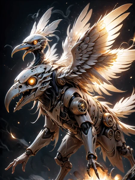 (Mecha:0.3) Skeletal fire infused (raven:1.3) flies through the night sky, behind it scatter (trypophobic feathers:1.4), druidic style magic