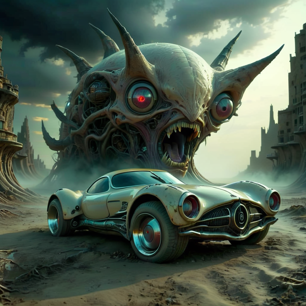 libernoctis futuristic car in a dark surreal land,  very detailed<lora:libernoctis:1>