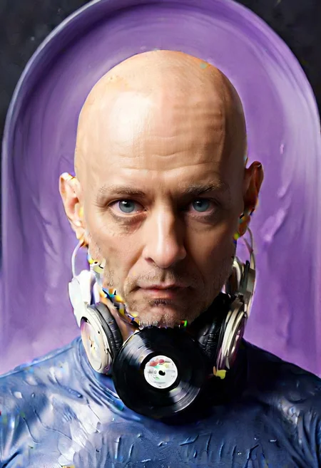 bald head, smooth bald head, ral-vynlrcrdz, bck, Moby Grape, the bald DJ. Moby playing records in a club, club DJ,