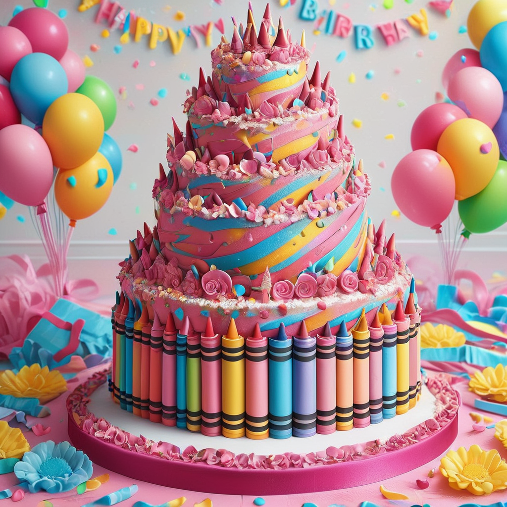 zpdxl2, cr4y0n,birthday cake, colorful <lora:Colorful_Crayons_Pony:1>