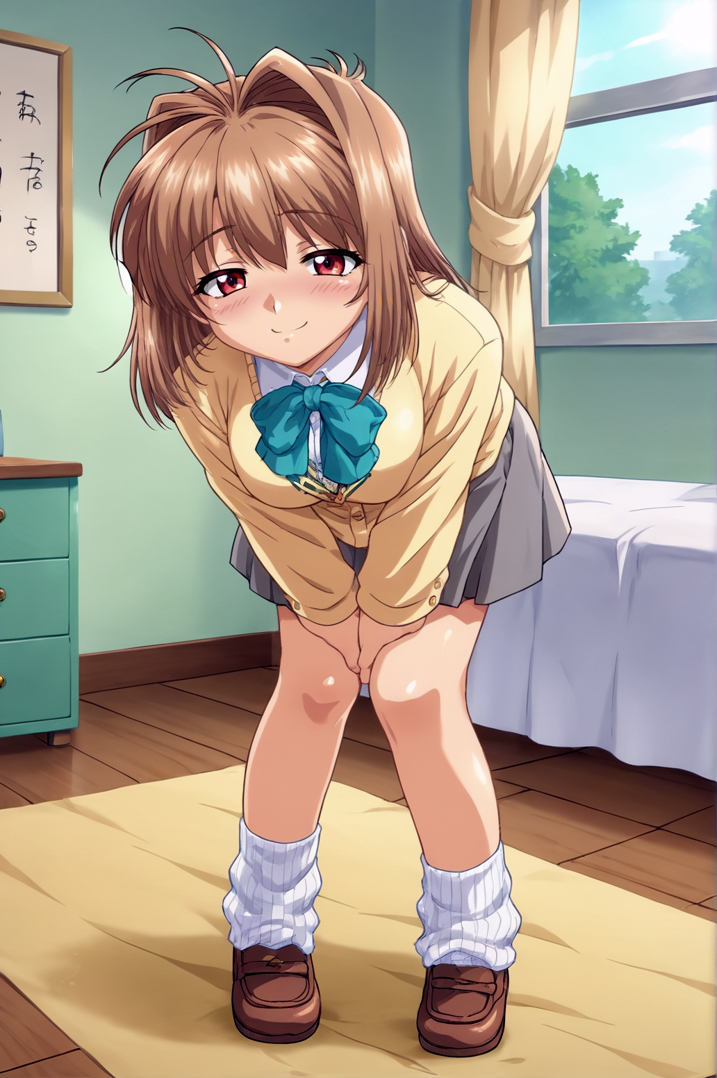 score_9, score_8_up, score_7_up,anime_source, source_anime, best background, detailed background, anime screencap,  Kawai Rie, Student Uniform, indoors, naughty face, horny, smug, blush, indoors, full body, bent over, <lora:JN_Kawai_Rie:0.8>