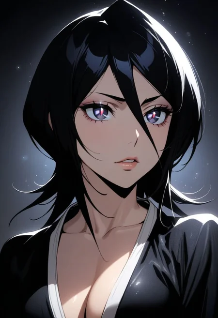 (masterpiece), (best quality), (ultra-detailed), 
1girl, solo,  gorgeous lips, an elegant face, 
light particle, particle, shadow, Kuchiki Rukia ,Bleach, detailed lips , black detailed pupils,