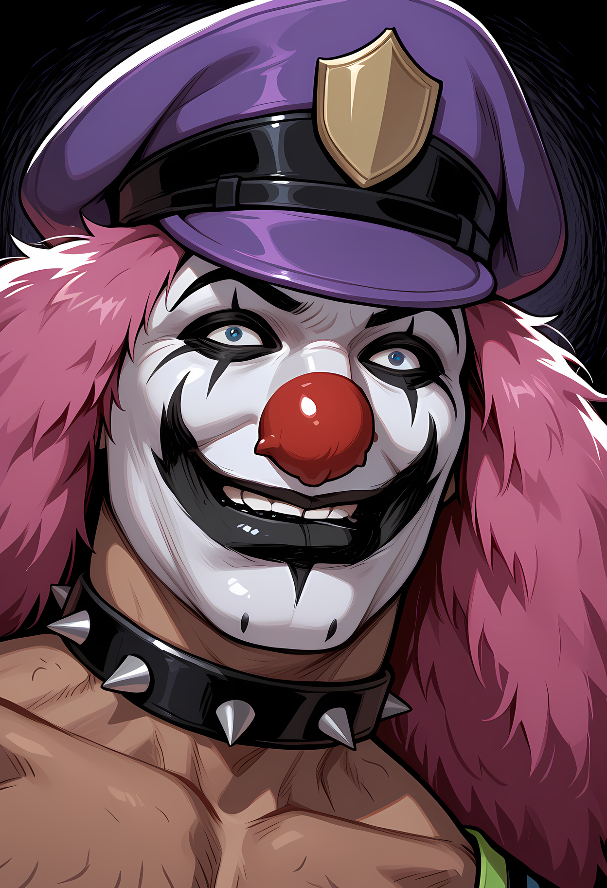 masterpiece, best quality, amazing quality, dutch angle, abstract background, BREAK
cocaine, BREAK
1boy, solo, male focus, dr_rockzo, hat, peaked cap, makeup, clown, pink hair, spiked collar, face focus, BREAK
<lora:cfg_scale_boost:.6>   <lora:Dr._Rockzo_-_Metalocalypse_-_ILXL:1>