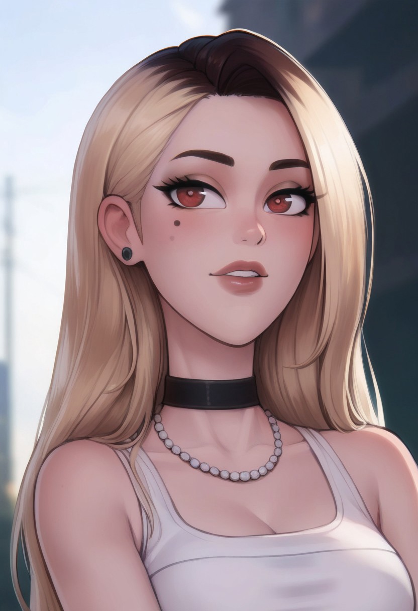 score_9, score_8_up, score_7_up, score_6_up, PRSNL_3_1, uncensored, pupils black dots, lips,
upper body, 
Marin Kitagawa, 1girl, blonde hair, long hair, multicolored hair, red eyes | pink nails, nail polish, fingernails, jewelry, earrings, ear piercing, necklace, choker, barbell piercing, bracelet