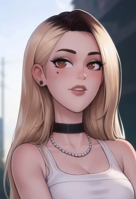 score_9, score_8_up, score_7_up, score_6_up, PRSNL_3_1, uncensored, pupils black dots, lips,
upper body,
Marin Kitagawa, 1girl, blonde hair, long hair, multicolored hair, red eyes | pink nails, nail polish, fingernails, jewelry, earrings, ear piercing, necklace, choker, barbell piercing, bracelet