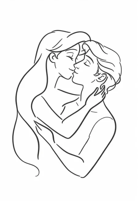 1girl, 1man, romance, upper body, Ariel kissing PrinceEric,, 2 angles, face and side, dynamic portrait sketch, smile,
Minimalism, Greyscale, Stylized