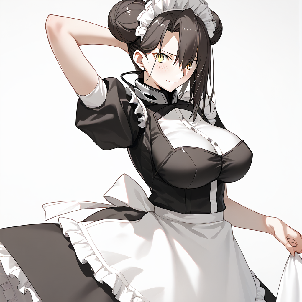 <lora:Takeuchi_Takashi_PonyXL_style_v01:1>
<lora:agent.pony:1>
score_9 , score_8_up , score_7_up , source_anime , 
masterpiece , best quality , ultra-detailed , 
BREAK
agent \(girls' frontline\), maid
1girl , woman , huge breasts , light smile , light blush , ((medusa (fate)):0.5)  , 
long black hair  , maid dress ,  
arm up
