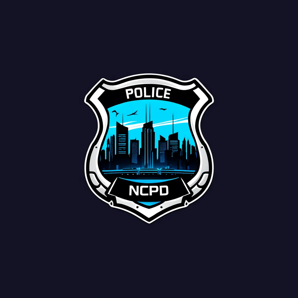 a police badge logo , vector, text "NCPD night city", cyberpunk, <lora:logomkrdsxl:1>, best quality,