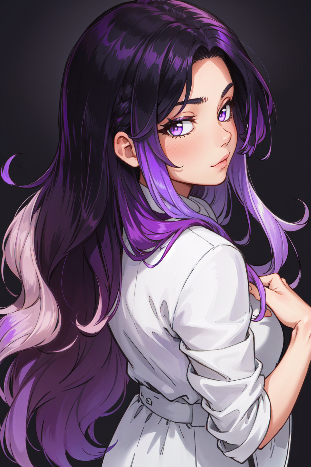 1girl, long hair, ((ombre purple hair)), two-tone hair, multicolored hair, <lora:Ombre Hair:0.7>, long hair, close-up, solo, looking at viewer,