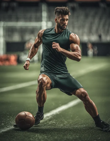 photograph of man 26 year old kicking a football in a stadium, close up, muscular and athletic , skin, 8k, highly detailed, nikon, dslr, hdr, 100-400mm lens, composition, best composition, classic, (blurry:1.2)