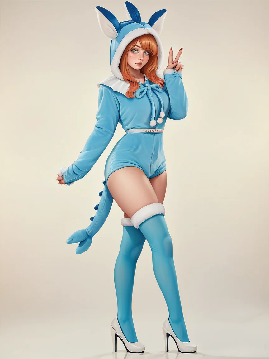 score_9, score_8_up, score_7_up, score_6_up, score_5_up, score_4_up, 1girl, ginger hair, long hair, curvy, source_anime, <lora:v4p0r30nXLP:0.6> ears, highheels, hood up, onesie, tail, thighhighs, v4p0r30n,