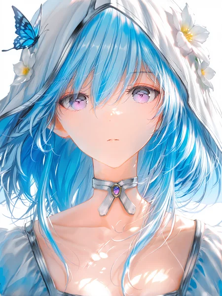 masterpiece,best quality,1girl,solo,absurdres,
blue hair,breasts,purple eyes,looking at viewer,hair between eyes,bangs,collarbone,long hair,flower,white flower,butterfly,Simple Flat Coloring,sketch,line,white background,(artist:quasarcake:0.8),extreme aesthetic,(wlop:0.6),(honjou raita,lack,rella,wanke:0.5),masterpiece,best quality,good quality,newest,year 2024,year 2023,very aesthetic,absurdres,Visual impact,A shot with tension,ultra-high resolution,32K UHD,sharp focus,best-quality,masterpiece,Emotionalization,unconventional supreme masterpiece,masterful details,temperate atmosphere,with a high-end texture,in the style of fashion photography,(Visual impact:1.2),giving the poster a dynamic and visually striking appearance,impactful picture,offcial art,colorful,splash of color,movie perspective,
<lora:XL-ill-shorekeeper(wuthering waves)_v1:0.8>,<lora:jizell-illV1-000018:1>,