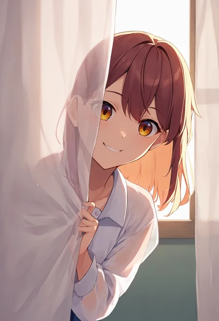 score_9_up score_8_up score_7_up, source_anime, 1girl, peeking out upper body, curtains, see-through silhouette, smile
<lora:peeking_out_ponyxl:1>
