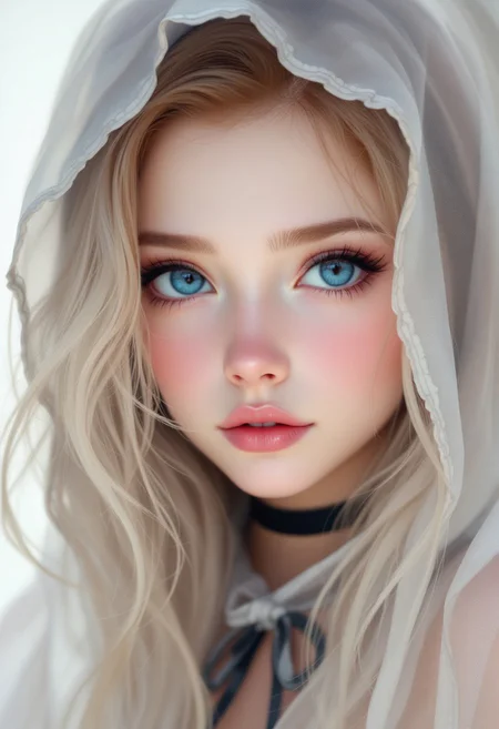 ultra realistic digital painting by Jeremiah Ketner,
ultra realistic digital painting by Charlie Bowater,
ultra realistic digital painting by Stanley Artgerm,
ultra realistic digital painting by Thomas Saliot,
ultra realistic digital painting by J. Scott Campbell,
incredibly cute lifelike anime girl's face and body, blushing, transparent hooded cloak
