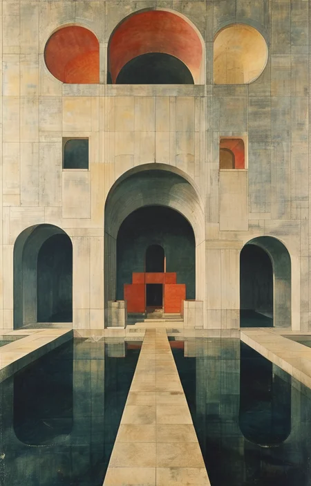 masterpiece,best quality,<lora:tbh312-sdxl:0.9>,illustration,designed by Adolf Loos Minimalist Japanese-inspired tea house by the sea, evoking the style of Tadao Ando
