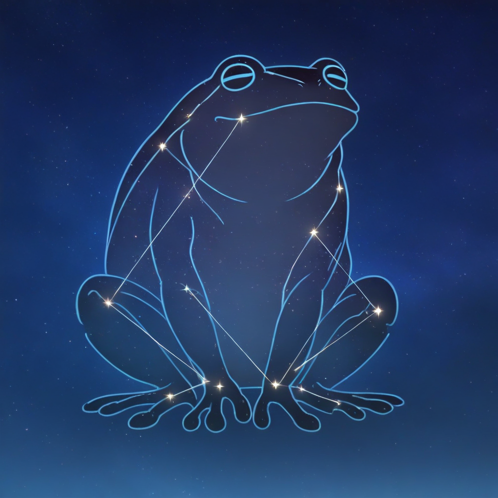 masterpiece, best quality, newest, absurdres, highres, anime, anime style, LSCV1.0, constellation, star (sky), starry sky, night sky, night, starry sky, no humans, animal, animal focus, frog,