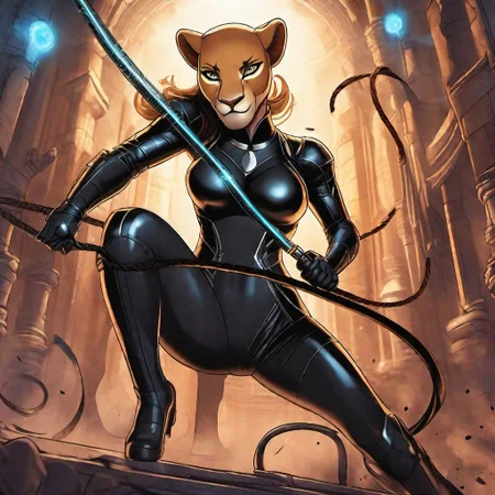 detailed cartoon drawing of a smooth, elegant, powerful, (muscular:1), sexy, (Beyonce:0.5) as a flirting posing dominant powerful (catwoman:1) wearing a (cyber suit:1) and a catwoman mask, <lora:nala-SDLX-flexible:1.0> nala (lioness:0.6) ,(holding a bullwhip:1), inside a science fiction dungeon, epic volumetric lighting, film grain, centered, full body, (masterpiece, best quality, highres, photo-referenced:1.1), (science fiction:1.1), sparkling eyes, caustics, (character focus), (perfect anatomy:1.2), (realistic, photorealistic:1.5), seen from below, elegant, tight fitting, (science fiction:1) (digitigrade:1.4), big (breasts:1), nipples , drawing, animated,