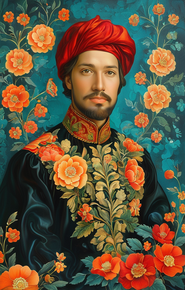 masterpiece,best quality,<lora:tbh230-sdxl:0.9>,illustration,Khokhloma, portrait of noble man