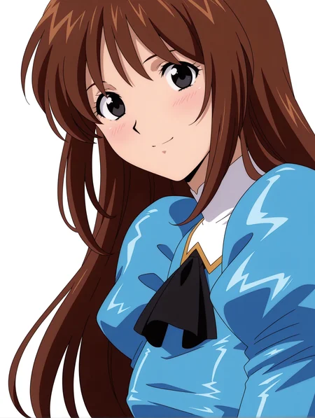masterpiece,best quality,newest,
1girl,solo,
<lora:Blue_Delmo_b_ilxl_v1.0:1>,blue_b,brown hair,long hair,black eyes,
b_clothes,black ascot,blue dress,juliet sleeves,long sleeves,
<lora:Fixhands_anime_bdsqlsz_V1:1>,upper_body,looking_at_viewer,smile,light_blush,white_background,simple_background,