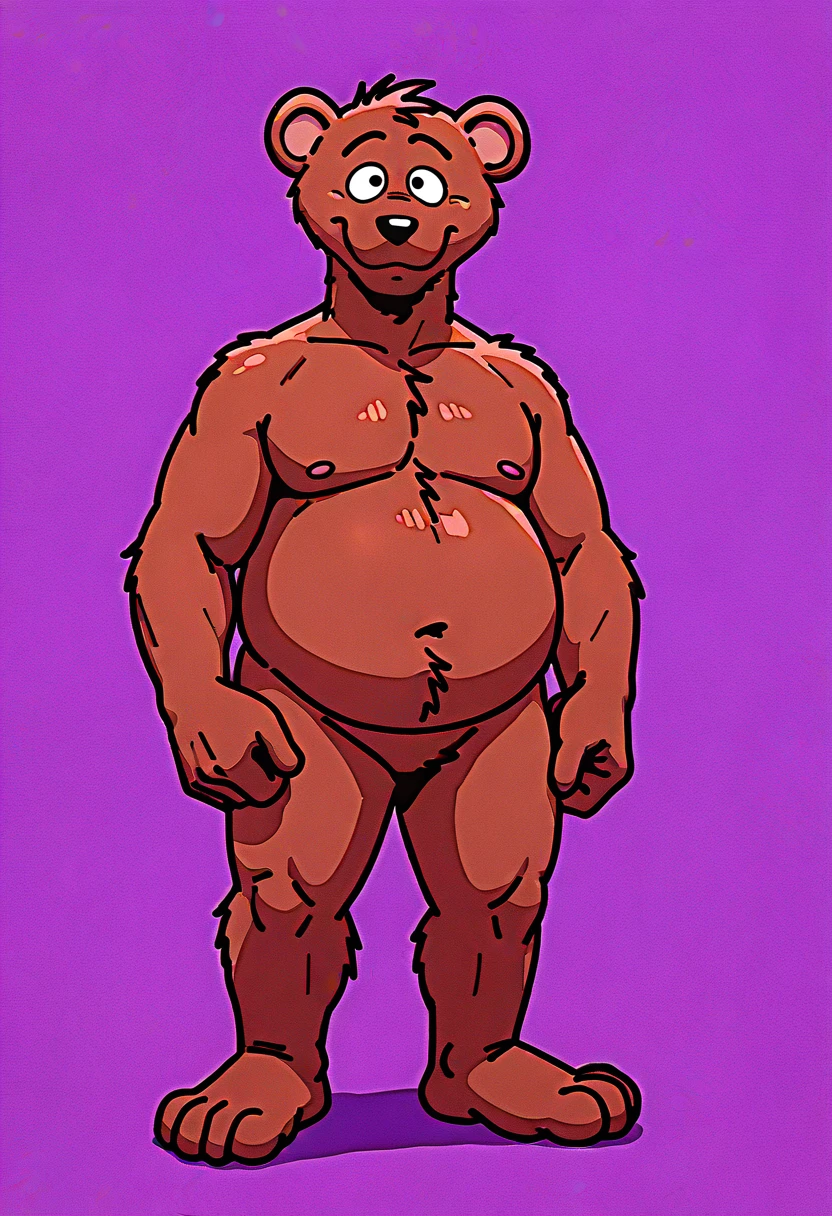 BBYBearSS, 1boy, thick brown furry body, large black eyes, rounded ears, chubby, solo, full body