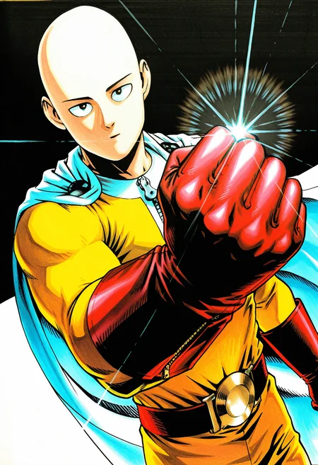 male, solo, alone, 1boy, traditional media, male focus, (bald, yellow bodysuit, red gloves, black belt, zipper, cape), (clenched hand, looking at viewer, ),
BREAK
(solid white background, ), sa1tama, parody, , DR, 8K, beautiful, high contrast, masterpiece, best quality, amazing quality, very aesthetic, absurdres, newest, depth of field, ray tracing, dynamic angle,