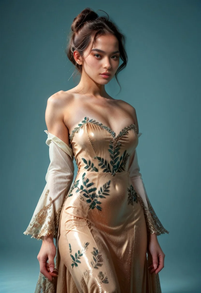score_9, score_8_up, score_7_up, kebaya dress (long dress, skin tight, strapless, off shoulder, luxurious design, colored red),
pureerosface_v1, JDMAI_KEBAYA, JDMAI_ARIEL_SARI,
(dynamic lighting), (dynamic shadow), 4k, HD, Hi res, cinematic masterpiece, photographic masterpieces, epiCPhoto,
Neat hair bun, professional makeup, side view,
Portrait, upper body, alluring pose, confident facial expression,
(simple turquoise background), (blurry background), (sharp focus on object),