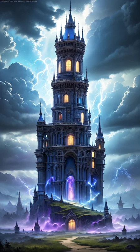 Masterwork Painting, Magnum Opus, 
HDR photo of 
Dreamscape, 
ethereal fantasy concept art of  
 <lora:Wizard_Tower-10:0.75> witow, castle, cloud, cloudy sky, grass, no humans, scenery, sky, tower, tree, 
 <lora:locon_conceptlightning_v1_from_v1_64_32:1> lghtnngprsn, lightning, storm,
. magnificent, celestial, ethereal, painterly, epic, majestic, magical, fantasy art, cover art, dreamy,
. Surreal, ethereal, dreamy, mysterious, fantasy, highly detailed,
. High dynamic range, vivid, rich details, clear shadows and highlights, realistic, intense, enhanced contrast, highly detailed,
  highres, 8k, uhd, High Dynamic Range, tonemapping, crisp details,  intricate details, fine details