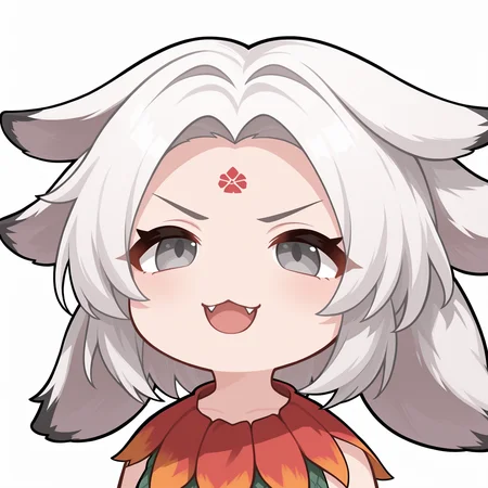 masterpiece,best quality,newest,absurdres,highres,1girl,no nose,solo,mutsuki face \(blue archive\),((portrait)),chibi,<lora:mutsukifacebaillusxl:0.8>,
white background,simple background,v-shaped eyebrows,angry,((:3,open mouth, fangs)),half-closed eyes,facing up,
BREAK <lora:Houjuu_Chimi_illuV01_b3g2plw1c1wd05_d32a16_lr1800y960_rvs:1>,
Houjuu_Chimi_TH20,white hair,short hair,floppy ears,extra ears,parted bangs,two-tone hair,ears down,grey eyes,forehead mark,red gradient fur collar,green leaf shirt,sleeveless shirt,