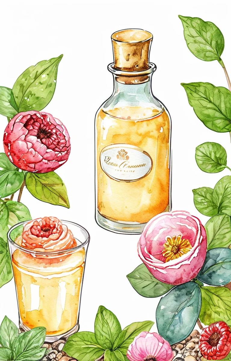 masterpiece,best quality,<lora:tbh32-sdxl:0.9>,illustration, A bottle of perfume in garden