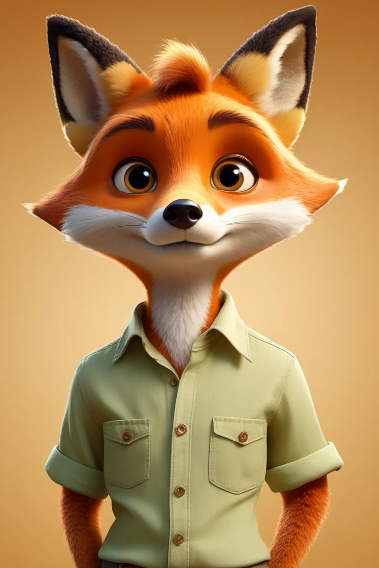 style of Pixar,anthropomorphic furry face fox big eyes with long forlock wearing short-sleeved shirt,simple background,gradient background,<lora:xl_more_art-full_v1:1>,, (((masterpiece))),(((best quality))),((ultra-detailed))