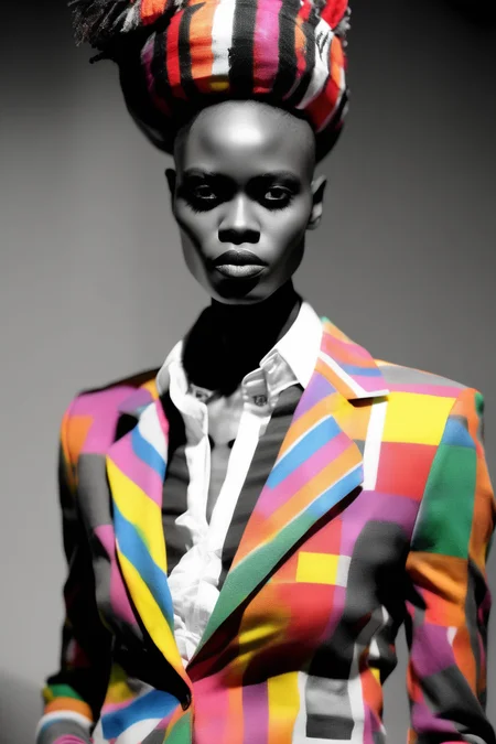 <lora:Zanele Muholi Style:1>Zanele Muholi Style - launch of the collectionconnection we are plural, fashion conscious, creative, fashion, with attitude and free from prejudice, creating very colorful, cool and daring images, with black and white men and women models,