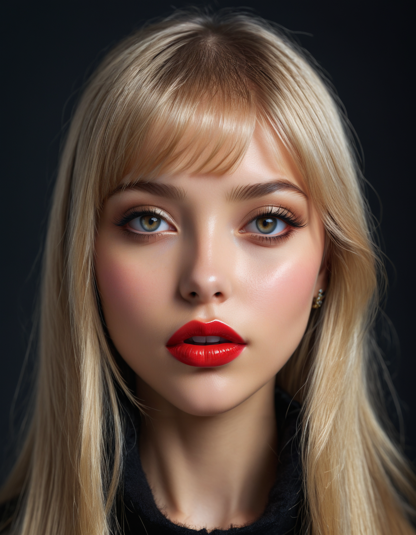 photo of  an incredibly pretty Russian girl, insanely clear and detailed eyes, glossy lipstick, full lips, cute small flawless nose, dynamic medium full shot, upper bodyhalf,  straight light blonde hair, Baby Bangs , grey eye color, beautiful face features, candid, masterful, medium full shot, poster art, bold lines, hyper detailed, expressive,  award winning, high contrast, depth of field, (intricate details, masterpiece, best quality:1.4),
soft cinematic lighting, looking at viewer, dynamic pose, wide angle view,
<lora:add-detail-xl:1> <lora:xl_more_art-full_v1:0.5>  <lora:NicolaSamori:0.5> in the style of nicola samori <lora:looking_at_viewer:2>