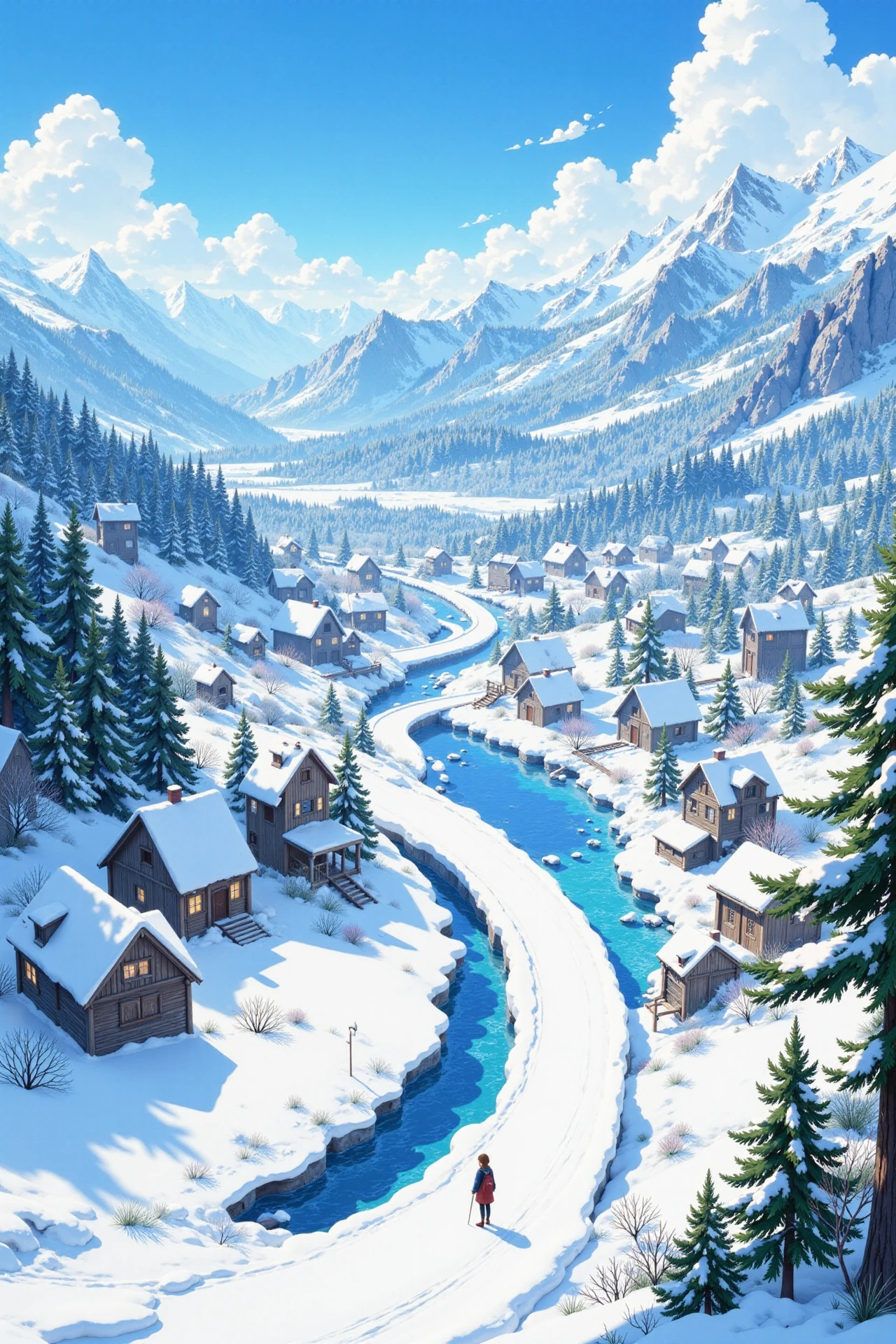 ice village beautiful  anime landscape, morning, woman, very intricate, very detailed, sharp, bright, colorful, <lora:Hand v2:0.5> <lora:Anti-Blur:1><lora:Insane Detail Slider:0.25>  <lora:flux.1_lora_flyway_Epic-detail_v2:0.3> <lora:fluxenhancer:0.25> <lora:ROWER:0.6> <lora:flux-charmer-v1-1:0.4>> <lora:anime_retro:1> anime_martz, anime_retro