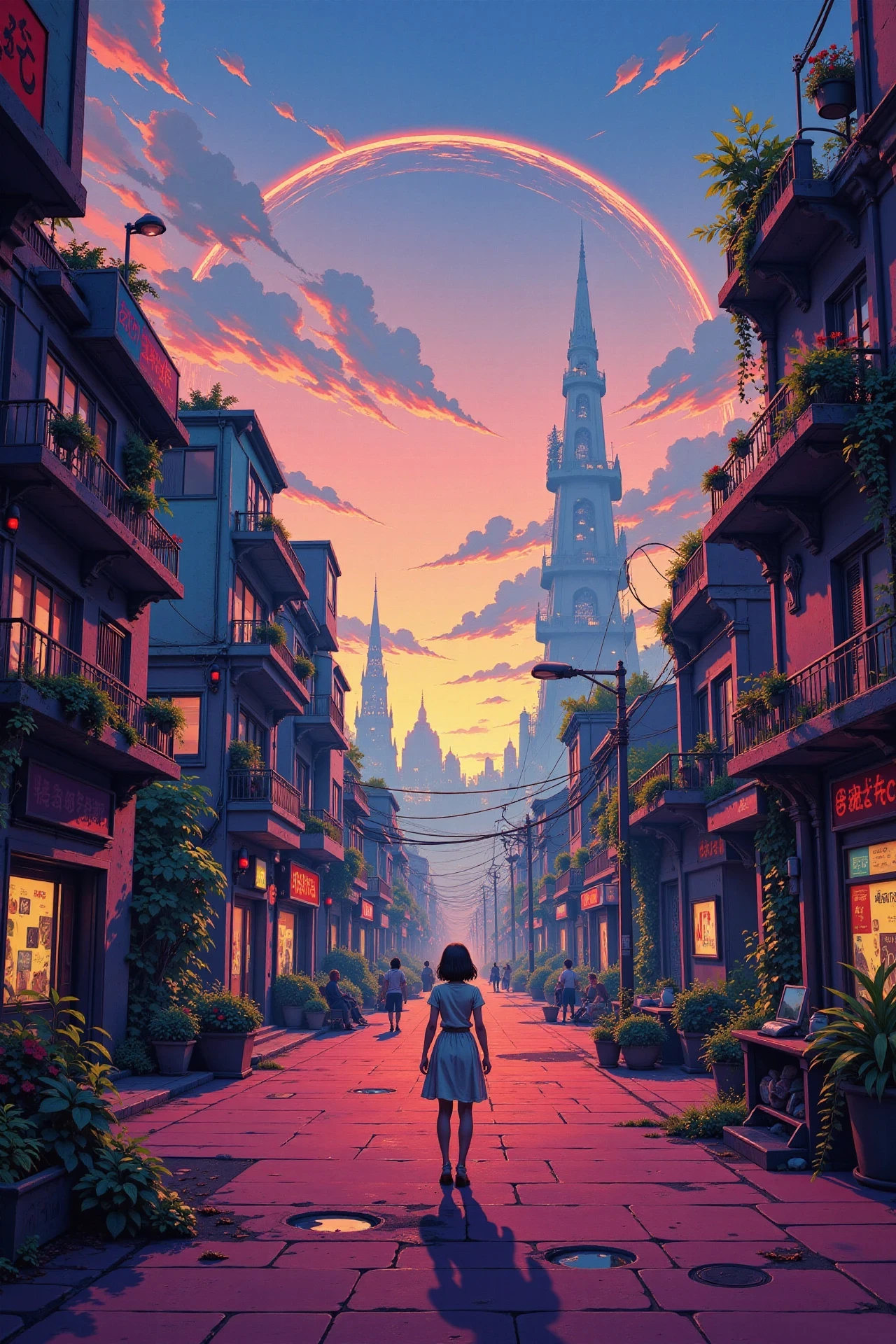 a cyberpunk futuristic street beautiful  landscape, morning, woman, very intricate, very detailed, sharp, bright, colorful, <lora:Hand v2:0.5> <lora:Anti-Blur:1><lora:Insane Detail Slider:0.25>  <lora:flux.1_lora_flyway_Epic-detail_v2:0.3> <lora:fluxenhancer:0.25> <lora:ROWER:0.8>  <lora:Anime_style:0.6> anime style