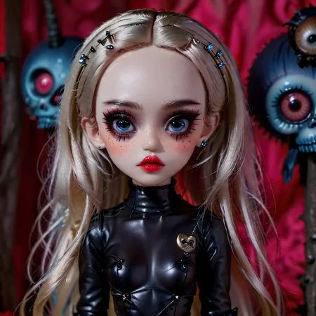 <lora:add-detail-xl:0.8> beautiful young norwegian gothic woman holding voodoo doll, in the style of Lsd magic mushrooms, Dollhouse Aesthetics 1080p, (mark ryden 1.3), 128k, babycore style, fullbody, long blond hair, indigo eyes, wearing diamond glasses, perfect eyes, perfect features, perfect hands, perfect body, 128k, 1080p, cinematic quality, cinematic lighting, voodoo, sinister, diabolical, testp, stunningly beautiful, maxim, hyper realistic details, lEICA SL2 50mm F 1.4 kit,mirrorless lens, <lora:bigeyes-xl-v1:0.8> big eyes, anime eyes <lora:Dark_Futuristic_Circuit_Boards:0.8> circuitboard, dark futuristic <lora:Larry Carlson Style:0.8> Larry Carlson Style page <lora:RMSDXL_Darkness_Cinema:0.8> <lora:RMSDXL_Enhance:0.8> <lora:popovy_SDXL-fashion-doll-000006:0.8> Fashion Doll <lora:EGirlMakeup:0.8> EGirlMakeup