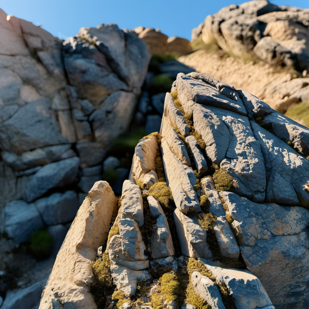 cinematic photo rocky valley, lush nature,  pbr texture sandstone, (masterpiece,best quality:1.6),Fearful, Contax G1/G2 Camera ,film camera, , cracked weathered,  golden hour, blue sky
 <lora:sandstone-SDXL-m:1> . 35mm photograph, film, bokeh, professional, 4k, highly detailed