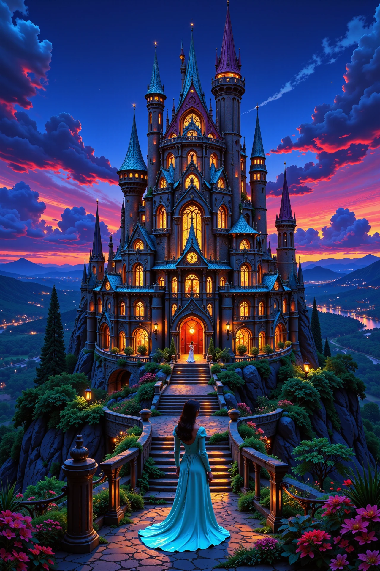 castle beautiful  landscape, evening, woman, very intricate, very detailed, sharp, bright, colorful, <lora:Hand v2:0.5> <lora:Anti-Blur:1><lora:Insane Detail Slider:0.25>  <lora:flux.1_lora_flyway_Epic-detail_v2:0.3> <lora:fluxenhancer:0.25>  <lora:ROWER:0.6>