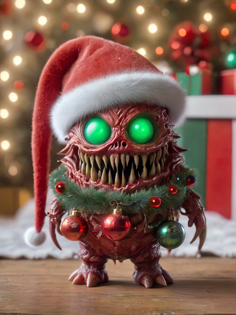 ral-chrcrts, a creepy looking christmas ornament with a santa hat on <lora:ral-chrcrts-sdxl:1>
