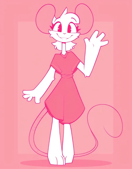 (masterpiece, best quality, highres, absurd res, newest,), r33g13, solo, standing, waving, happy, pink theme, smile, pink clothing, front view, full-length portrait, <lora:Reggie_Illustrious:1>