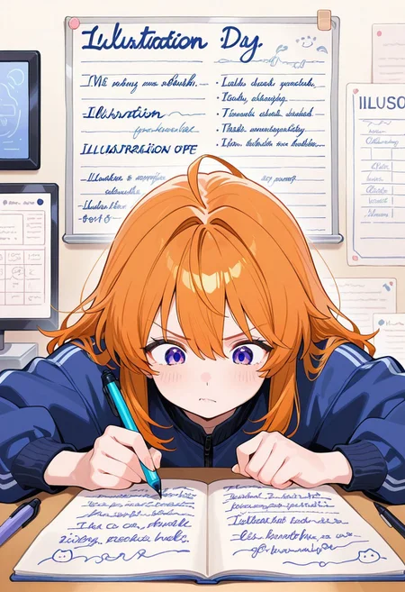 anime, solo, 1 woman.  feature large highlight, feature double highlights, Multiple Object Background, writing, Scrawl, cute handwriting, messy handwriting,
(masterpiece:1.3), best quality, high resolution, unity 8k wallpaper, (illustration:1.2), 8K,
