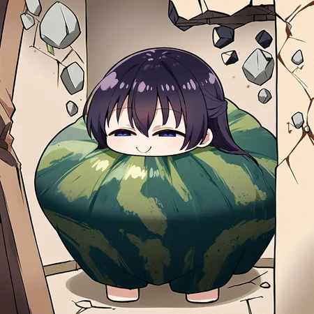score_9, score_8_up, score_7_up, score_6_up, score_5_up, score_4_up, source_anime BREAK Watamelon, smile, smug, half-closed eyes, no humans, creature, chibi, watermelon, all fours, <lora:ChamWatamelonPonyXL:1> <lora:NokotanEnteringClassroomMeme_pdxl_Incrs_v1:1> NokotanEnteringClassroom, broken wall, stone, KJOyuki, black hair, long hair, hair between eyes,<lora:Yuki_Suou_ASHHFIR_V1:0.85> <lora:add-detail-xl:0.6>