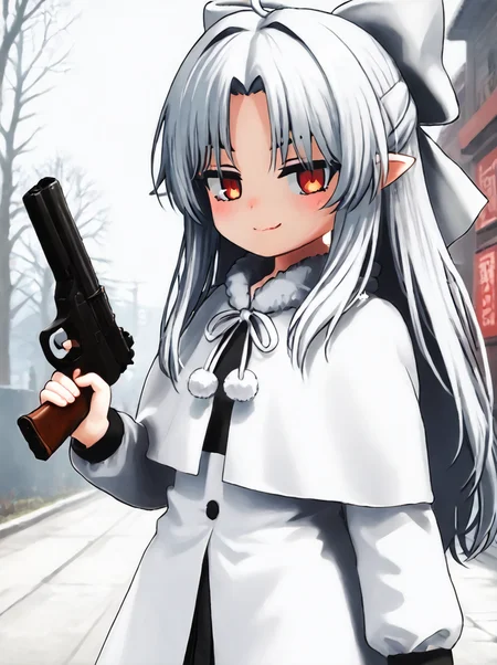 detailed background,
<lora:len.pony:1>
len, shiro,  
<lora:nanako.pony:1>
nanako, 
holding gun, smug,