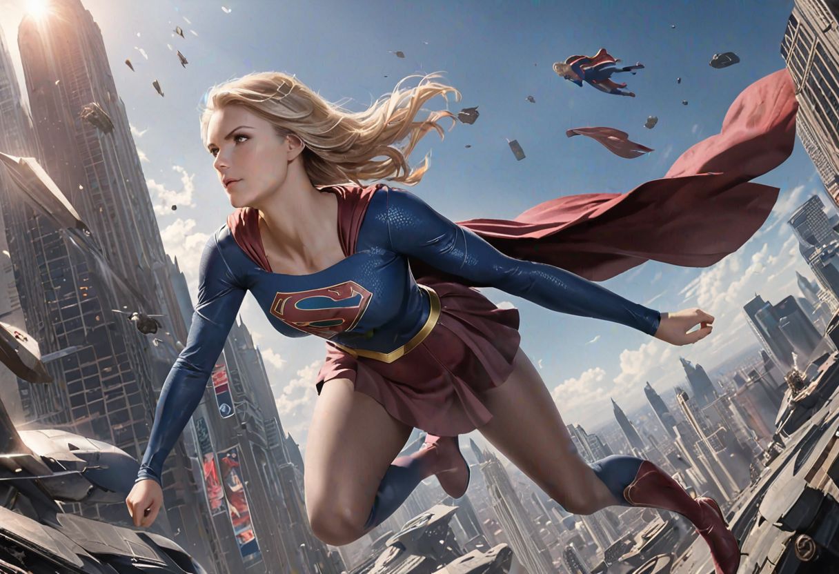 (best quality, masterpiece, colorful, dynamic angle, highest detailed) realistic portrait beautiful concept art of Supergirl scene when she flies through the multiverse