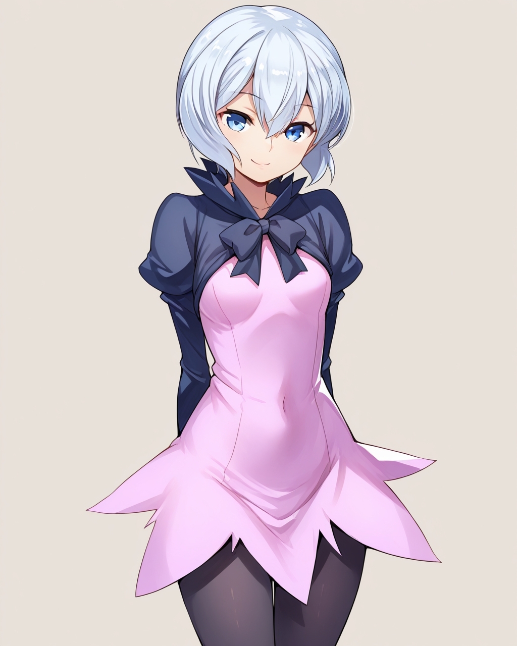 masterpiece, best quality, highres, simple background, looking at viewer, smile,
1girl, kijima_shia, shia_dress, pantyhose, 
<lora:kijima_shia_il_v1:1>